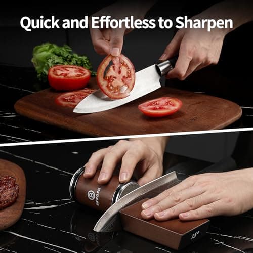 Rolling Knife Sharpener, Knife Sharpener Roller with Diamond and Ceramic, Professional Knives Sharpening Tool Kit with 15°&20° Magnetic Angles, Kitchen Knives Sharpening Roller for Chef Blades, Walnut 5