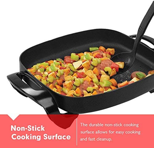 Caynel Professional Non-stick Copper Electric Skillet Jumbo, Deep Dish with Tempered Glass Vented Lid, Upgrade Thermostat, 16”x 12”x 3.15”- 8 quart (16 * 12 Black) 5