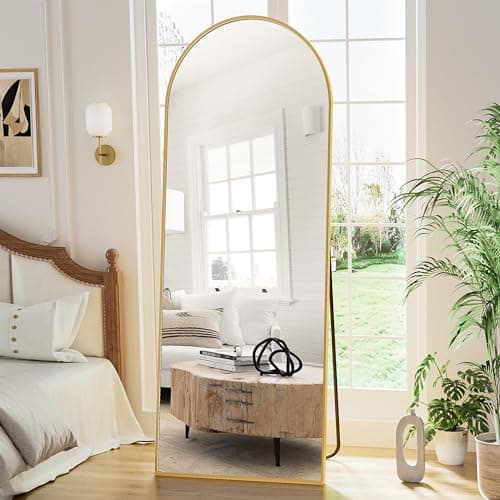 ZMYCZ Arched Floor Mirror, 56"x20" Full Length Mirror, Standing Mirror Hanging or Leaning, Body Mirrors with Stand, Wall Mounted Arched-Top Mirrors with Aluminum Frame for Bedroom (Gold) 2