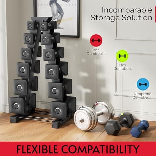 Dumbbell Rack Stand Only, Compatible with Peloton Weights, Ergonomic Weight Rack for Home Gym Dumbbells with 6-Tier, Space-Saving Home Gym Storage Rack, Plus Neoprene Set Storage, Compact 5