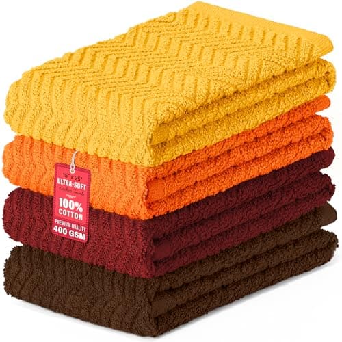 DecorRack 100% Cotton Kitchen Towels, 15" x 25" Absorbent Dish Towels [Premium Quality 400 GSM] Fall Set (Pack of 4)
