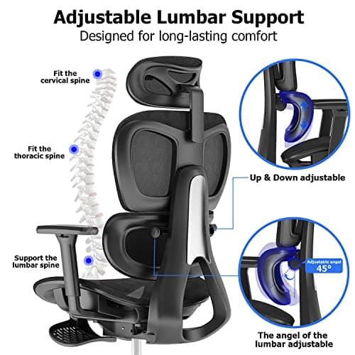 Ergonomic Office Chair Ergo3D Rolling Desk Chair with 3D Adjustable Armrest,High Back Desk Computer Chair Mesh Computer Executive Swivel Black 7