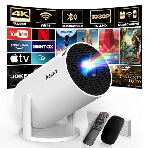 [Built-in Apps] Projector 1080P FHD 4K Support, Smart Projector with WiFi 6 and Bluetooth, Auto Keystone, Stereo Speaker, Compatible with HDMI/TV Stick/USB/Laptop, Portable Projector, White