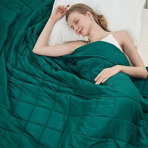Green Weighted Blanket for Adults 12lbs, 48"x72", Twin Full Size Cooling Heavy Throw Blanket for 110-130lbs, Microfiber Soft Thick Big Blankets Weighted Comforter Breathable Gift for Sleeping