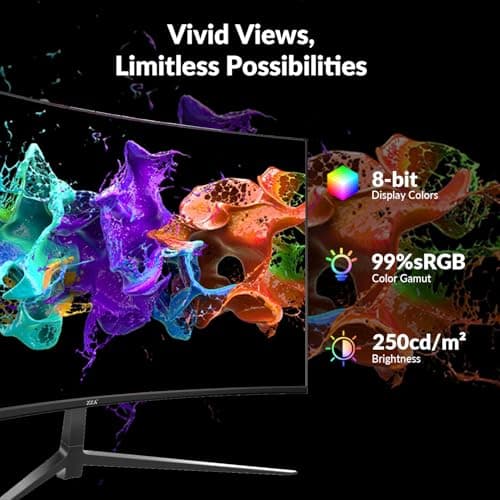 ZZA Curved Monitor 27 Inch with 2K 2560 x 1440 75hz,Computer Monitor 27 inch QHD with HDMI,DP and Wall Mountable,Tilt Adjustability PC 1440p 1650R Monitor for Working,Gaming 3