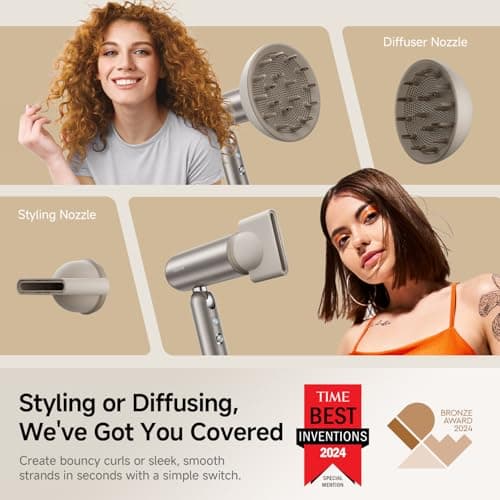 Dreame Pocket Pro Hair Dryer, Dual Voltage Travel Blow Dryer with Diffuser, 1300W Professional HighSpeed Ionic Hair Blower, Fast Drying, Low Noise, Lightweight, No Heat Damage, Global Travel 120V/240V 5