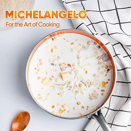 MICHELANGELO Sauce Pan with Lid, Ultra Nonstick 3 Qt Saucepan with Lid, 3 Quart Non Stick Pot Induction Compatible, Ceramic Small Pot, Copper 8