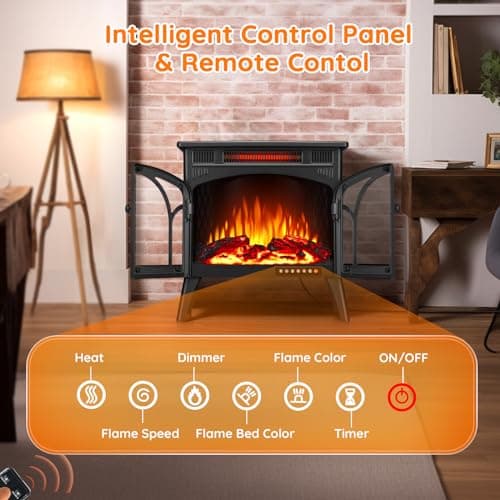 Rintuf Electric Fireplace Heater, 1500W Infrared Fireplace Stove w/ 3D Realistic Flame, 5100BTU Freestanding Electric Stove Heater with Remote Control, 8H Timing, Ideal for Indoor Home Use 6