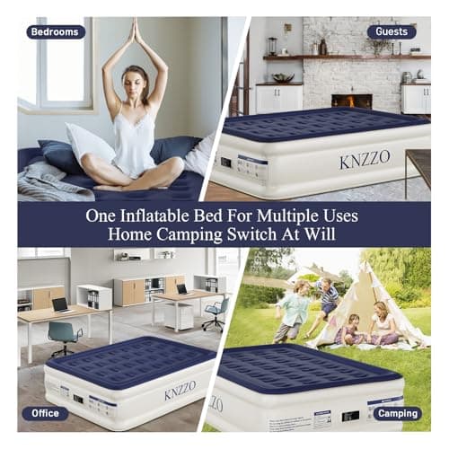 KNZZO Air Mattress Full with Built-in Pump, Blow Up Mattress with Soft Flocked Top, Leakproof Inflatable Mattress, Foldable Waterproof Air Bed for Home, Guests, Camping, with Storage Bag 6