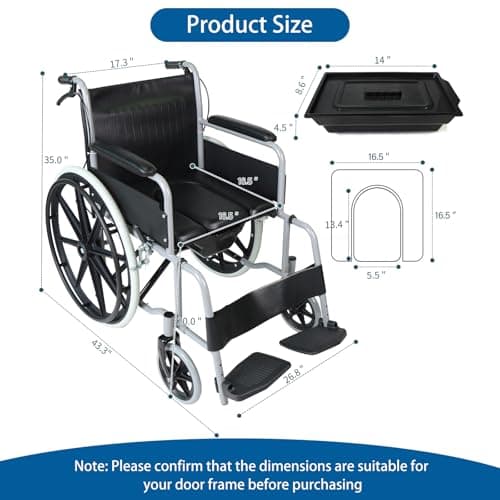 Eosprim Shower Chair with Wheels for Inside Shower, Lightweight Foldable Wheelchair, Rolling Shower Chair for Elderly & Disabled, Beside Commode Wheelchair 7