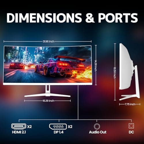 CRUA 34" Curved Gaming Monitor, WQHD 3440x1440, 120Hz Computer Monitors, 1500R VA Screen, 120% sRGB, AMD FreeSync, Blue Light Filter, HDMI 2.0 & DP 1.4, Wall Mountable Installs- White 6