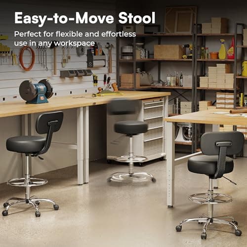 SUPERJARE Drafting Chair with Back, Adjustable Foot Rest Rolling Stool, Multi-Purpose Office Desk Chair, Thick Seat Cushion for Home Bar Kitchen Shop - Black 9