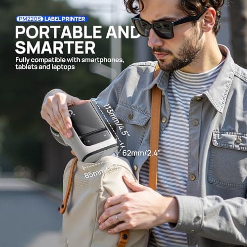 POLONO PM220S Label Maker Machine with Tape, 2 Inch Bluetooth Thermal Label Printer, Portable Sticker Printer for School, Office, Home, Business, Label Maker with 2'' x1.18'' Labels, White 9