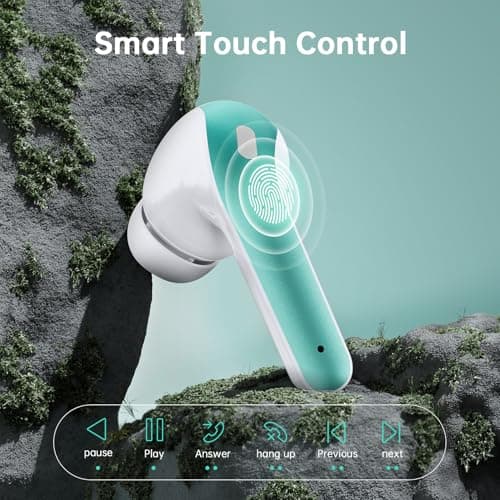 Wireless Earbuds, Bluetooth Ear Buds Headphones, 60H Long Playtime, Stereo Deep Bass, LED Power Display, IPX7 Sport Waterproof, Lightweight in-Ear Earphones with Mic for iPhone Android PC Royal Green 5