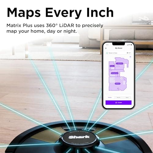 Shark Matrix Plus 2in1 Robot Vacuum & Mop with Sonic Mopping, Matrix Clean, Home Mapping, HEPA Bagless Self Empty Base, CleanEdge, for Pet Hair, WiFi, Compatible with Alexa, Black/Gold (AV2613WA) 10