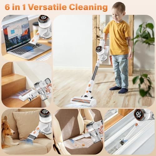 Tikom Cordless Vacuum Cleaner for Home, 40000Pa/450W Stick Vacuum with LED Touch Screen, Charging Wall Dock, Anti-Tangle, Lightweight Handheld Vacuum for Pet Hair, Hard Floor, Carpet (V500) 5