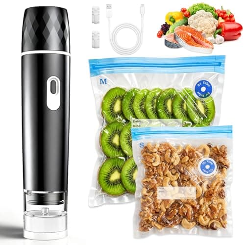Compact Vacuum Sealer for Food, 100KPA Powerful Suction Handheld Vacuum Sealer Machine, Rechargeable Design with Visible Detachable Tank,10 Reusable BPA-Free Bags for Meal Prep, Camping & RV Travel