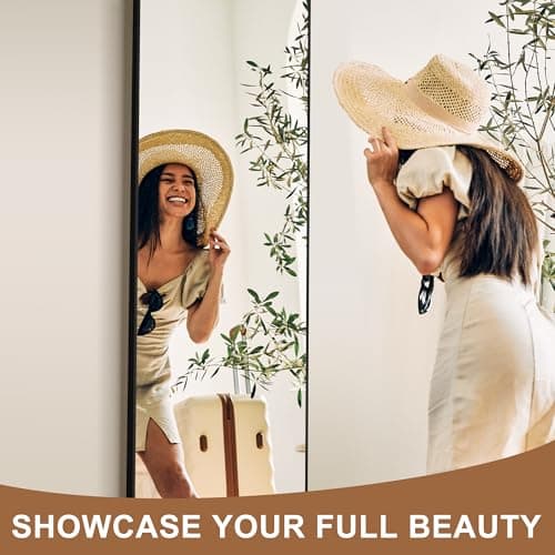 Delma Wall Full Length Mirror,Standing Mirror Full Body,Large Floor for Wall Door Bedroom Bathroom Living Room with Aluminium Frame(with Stand,56x15-Black) 2