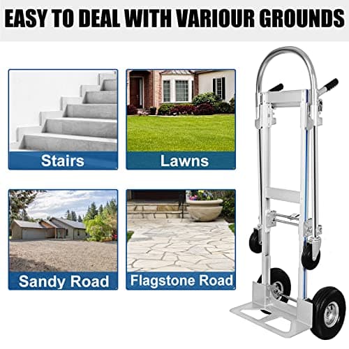 TOPDEEP 2 in 1 Aluminum Hand Truck, Industrial Convertible Hand Truck and Dolly 1000 LBS Capacity, Heavy Duty Hand Truck Flatform Cart with 10" Hi Tech Rubber Wheels 8