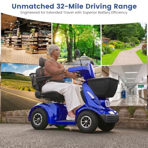 MS09 MAX All-Terrain 1000W Electric Mobility Scooter for Adults & Seniors, 500 LBS Load, 32 Miles Range Heavy-Duty Powered Wheelchair with Bluetooth, Front & Rear Storage Baskets, Off-Road Suspension 6