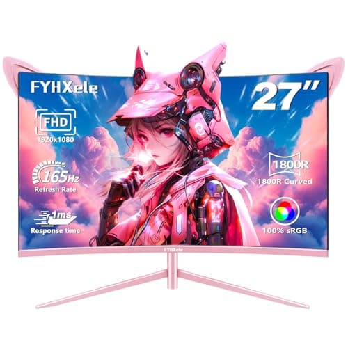 FYHXele 27 inch Gaming Monitor, Pink 1800R Curved Monitor, FHD-1920X1080P, 165Hz, 1ms, Fast IPS, FreeSync Hdmi Monitor with Ultrathin, HDMI/DP/USB Vesa/Wall Mount Computer Monitor-Pink