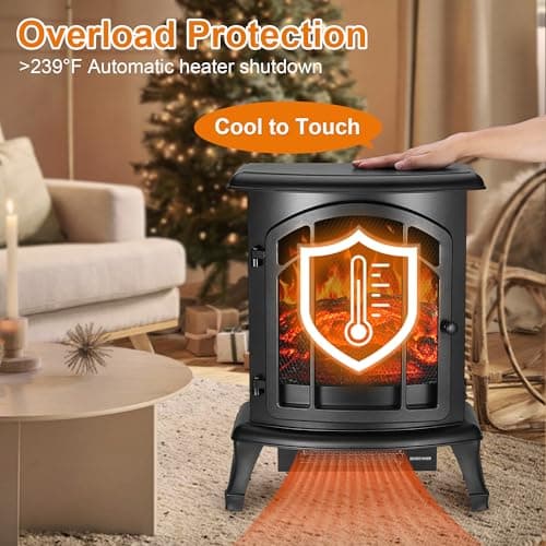 24" Electric Fireplace Heater - Freestanding Fire Places Electric Fireplace Stove with Realistic LED 3D Flames and Logs, Infrared Heater Indoor with Remote Contro, Timer, 750 | 1500W 5