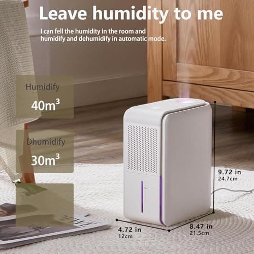 3 in 1 Dehumidifier, Humidifier & Aroma Diffuser with Air Combo One - 39Oz, Small Auto Purifier Humidity Control Quiet 27db Multifuctional Colorful Mist,for Bedroom/Bathroom/Bome/Basement(350 sq.ft) 9