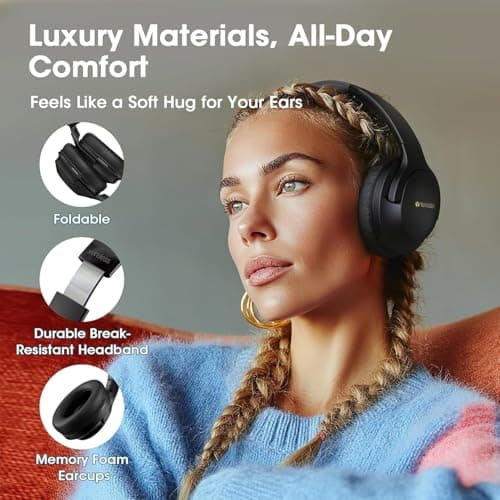 YUMONDEAR Bluetooth Headphones Over Ear, 80 Hrs Playtime Wireless Headphones with ENC Mic, Deep Bass EQ, Foldable Comfort for Travel, Gym & Commuting, Stocking Stuffers 5