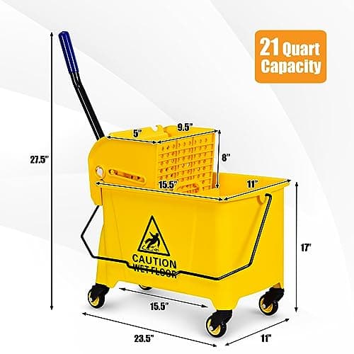 Goplus Commercial Mop Bucket with Wringer, Household Portable Mop Bucket, Ideal for Household and Public Places Floor, 21 Quart Capacity, Yellow (21 Quart) 7