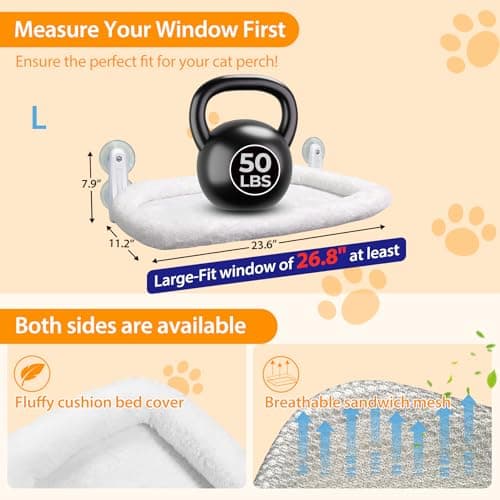 L&W BROS. 2PC Cat Heated Window Perches with Adjustable Thermostat & Timer – Dual Hammocks with Strong Suction Cups, Easy-to-Clean Warm Beds for Multi-Cat Homes, Holds Up to 50lbs Each (L 2PC) 5