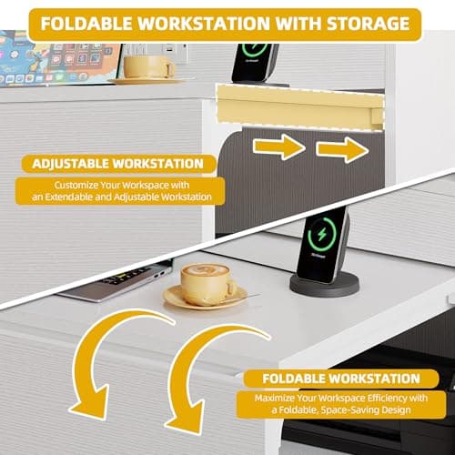 DWVO Sewing Craft Table with Storage, Craft Armoire with Fold-Out Table and USB Power Outlets, Large Capacity Sewing Cabinet with Expandable Desk, Adjustable Shelves for Home or Studio 6