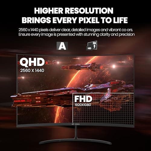 CRUA 32" Curved Gaming Monitor,165Hz QHD(2560 * 1440P) VA Screen, 1800R Monitors, Computer Monitor Support FreeSync, 99% sRGB, Low Blue Light, with HDMI/DisplayPort, Support Wall Mount- Black 5