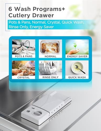 BLACK+DECKER 24" Designer Series Built-In Dishwasher, 14-Place Setting Capacity with Stainless Steel Tub, 6 Wash Programs and Smart Wash System, Low Noise, ENERGY STAR Certified, BDW400MS 6