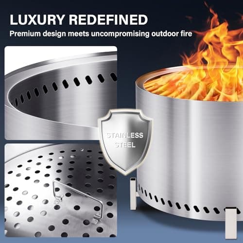 HGD 28 Inch Smokeless Firepit, Large Stainless Steel Fire Pit, Wood Burning Firepit for Patio Garden Picnic 7
