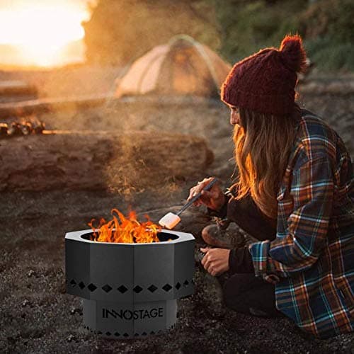 INNO STAGE Patented Smokeless Fire Pit, 13 Inch Low Smoke Camping Stove Outdoor Wood Pellet Burning Spark Portable Carrying Bag, Firepit Grill Bowl of Fireplace Picnic Camping Cooking on Beach - S 9