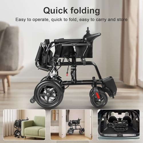Foldable Electric Wheelchairs for Adults,Electric Wheelchair for Senior,Power Wheelchair Dual 250W Motors,12.5 Miles Range,All Terrain Compact Motorized Wheelchair Rechargeable,220 Lbs Capacity,Black 7