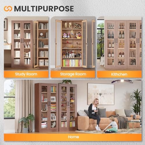 AFAIF Locking Display Cabinet with Glass Door, 71”H Metal Curio Cabinets with Adjustable Shelves, Tall Liquor Caninet Display Case for Living Room, Collectibles, Home, Clinic - Assembly Required 8