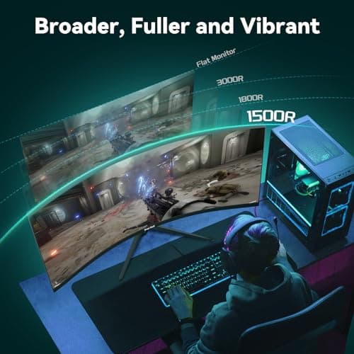Great voell 34 Inch Curved Gaming Monitor, UWQHD 3440x1440, 144Hz, 1ms & FreeSync Ensure Buttery-Smooth, Tear-Free Gameplay on The Immersive 1500R Curved Display. 4