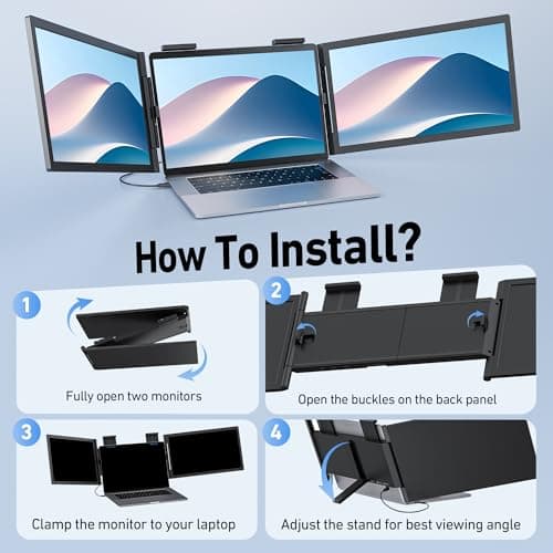 Pornitor Laptop Screen Extender, 14’’ FHD 1080P Triple Portable Monitor for Laptop with Ultra-Slim IPS Display, USB-C Plug and Play Multi Screen Attachment for 14"-15.6" Laptops 7