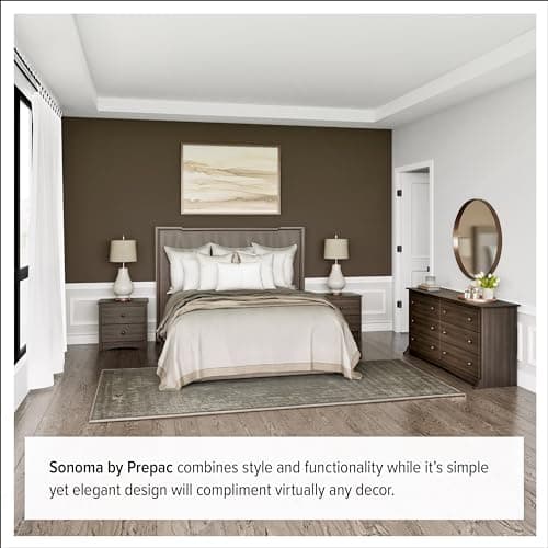 Prepac Sonoma 6-Drawer Double Dresser for Bedroom, Wide Chest of Drawers, Traditional Bedroom Furniture, 59" wide x 17.5" deep x 29" tall, Espresso 8