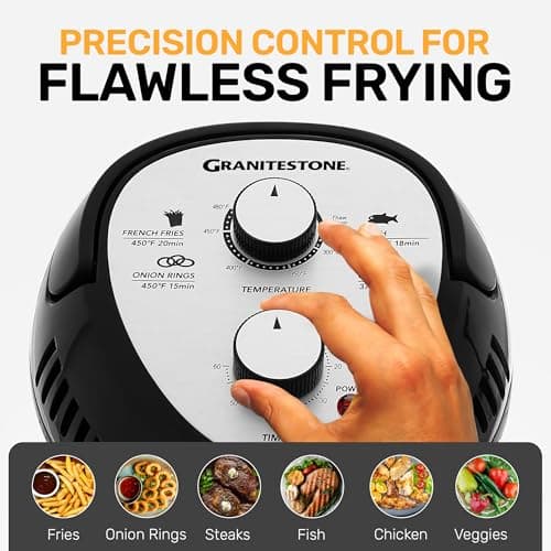 Granitestone 16Qt Large Glass Air Fryer Non Toxic – Family Sized Airfyrer Cooker with 3 Cooking Sections, Stainless Steel Racks, for French Fries, Chicken, No Preheat, Self Cleaning, Dishwasher Safe 7