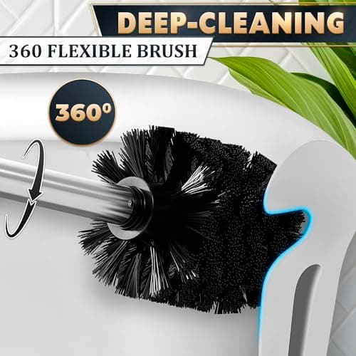 Silver Modern Toilet Brush and Holder Set with Wall Mount - Stainless Steel Toilet Brush with Holder - Removable Inner Bowl, Shiny Design, Splash Protection & Dense Bristles for Bathroom Cleaning 7