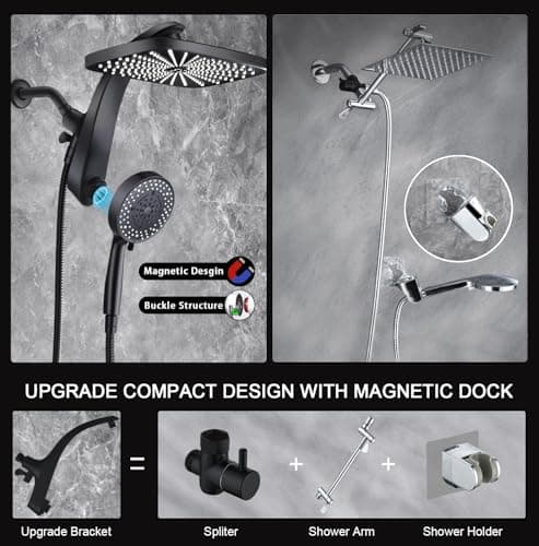High Pressure Rain Shower Head: Upgrade Shower Heads with Handheld Spray Combo with Fixed Showerhead and 10 Sprays Handheld Shower Head, Detachable Showerheads Built-in Magnetic Docking and Power Jets 5