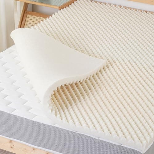Greaton, 1-Inch Convoluted Copper-Infused Memory Foam Mattress Toppers, Cooling and Pressure Relieving with Airflow Design, King, Beige