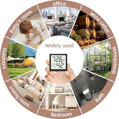 Mini Humidity Meter Hygrometer 6 Pack Room Thermometer Indoor Digital Temperature and Humidity Monitor (Black) 8
