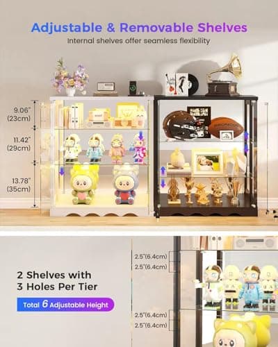 Dystler RGB Display Cabinet with Glass Doors - 39’‘ Tall Curio Cabinet with Lock & Adjustable Shelves, 3-Tier Display Case with Lights, for Collectibles/Figure/Helmet/Football, Black 7