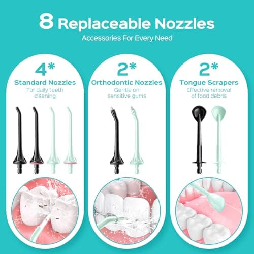 COSLUS 2-Pack C30 Water Flosser for Teeth: Water Dental Pick Set with Refined Packaging for Couples Friends, 3 Modes & 8 DIY Levels for Sensitive Gums & Braces, Ideal for Family Sharing, Black & Green 6