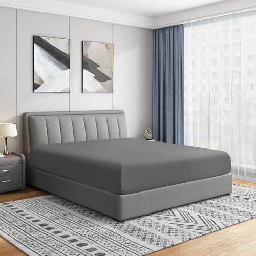Cathay Home Luxury Wrinkle And Fade Resistant Double Brushed Ultra Soft Microfiber 14-inch Standard Pocket Single Fitted Sheet, Gray, Full