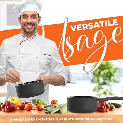 Utopia Kitchen 2 Quart Detachable handle Nonstick Saucepan with Glass Lid, Multipurpose Use for Home, Kitchen or Restaurant, Grey & Black 6