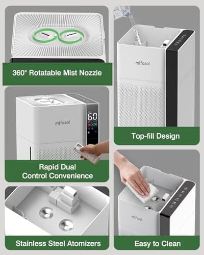 mifasol Humidifier Large Room, 5.3Gal/20L Whloe House Humidifiers for Home, Quickly & Evenly Humidify Larger Areas,Dual Mist Nozzles and Atomizers, Plant/Commercial/Greenhouse/Office, White 6